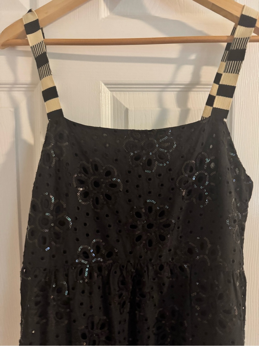 Desigual Black Eyelet Sequin Leah Midi Dress with Striped Straps Sz L US 10 - Picture 8 of 16